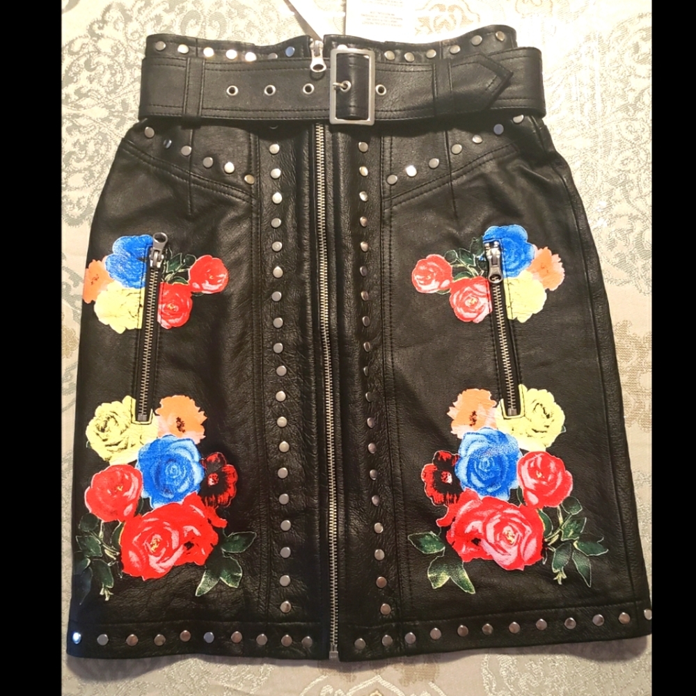 Gorgeous ASOS leather skirt with rose detail NWT